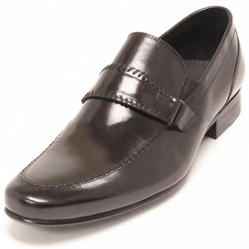 Encore By Fiesso Black Leather Loafer Shoes FI3187